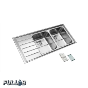 سینک ظرفشویی اخوان 510 توکار با سبد کشویی قابل تنظیم و تخته گوشت شیشهای