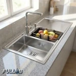 سینک ظرفشویی اخوان 600 توکار با زیراب مربع تخلیه سریع و بست فلزی